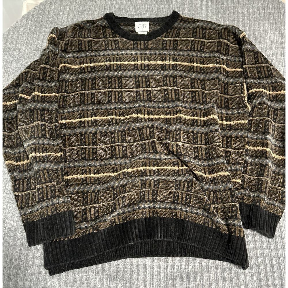 VTG Geoffrey Beene Coogi Knit Style Sweater Mens Large Rayon Blend Soft Grandpa